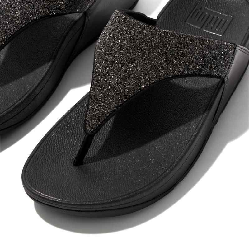 Black Fitflop Lulu Microfibre Faux Leather (Pu) Thongs Women's Toe-Post Sandals | UAE-7852-XOQFR