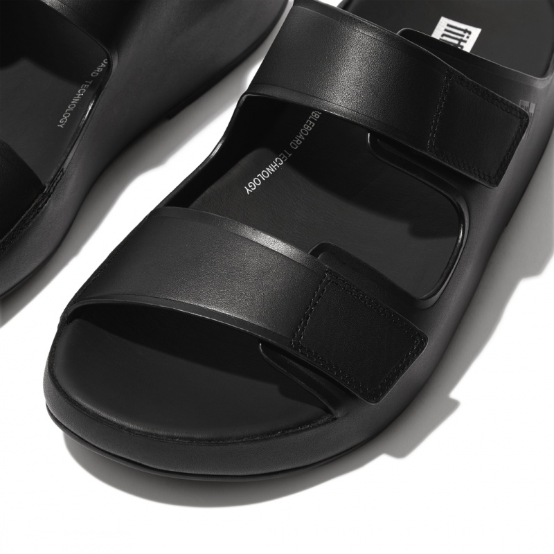 Black Fitflop Samel Adjustable Men's Slides | UAE-8163-NGOUT