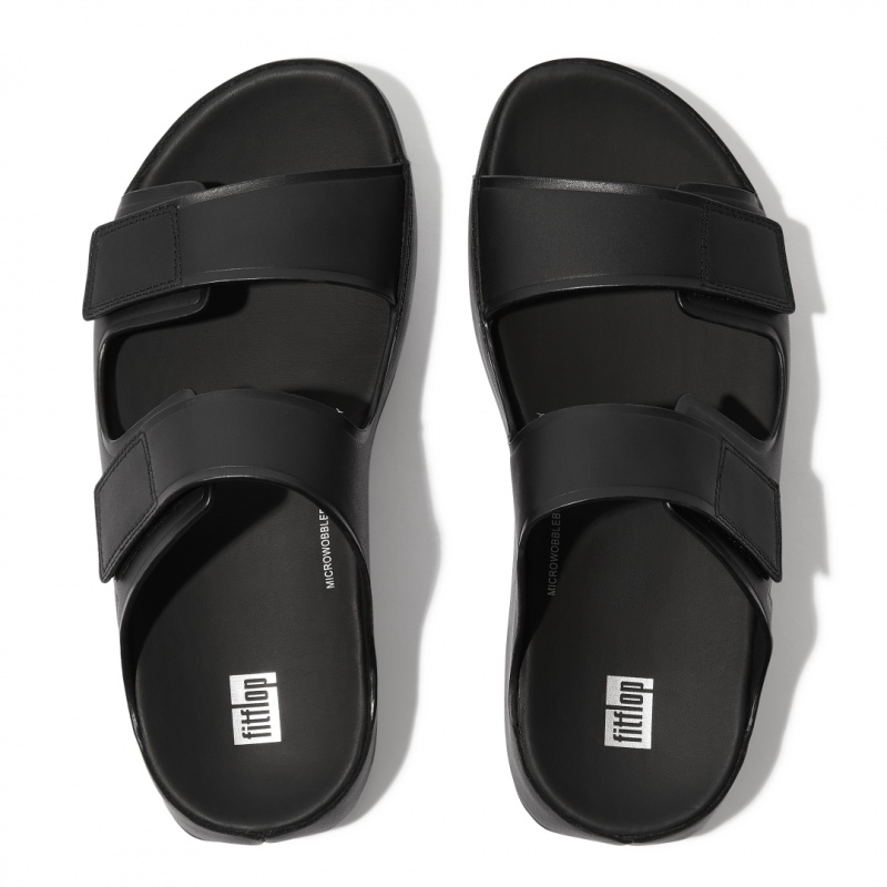 Black Fitflop Samel Adjustable Men's Slides | UAE-8163-NGOUT