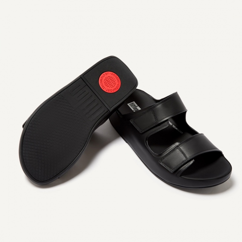 Black Fitflop Samel Adjustable Men's Slides | UAE-8163-NGOUT