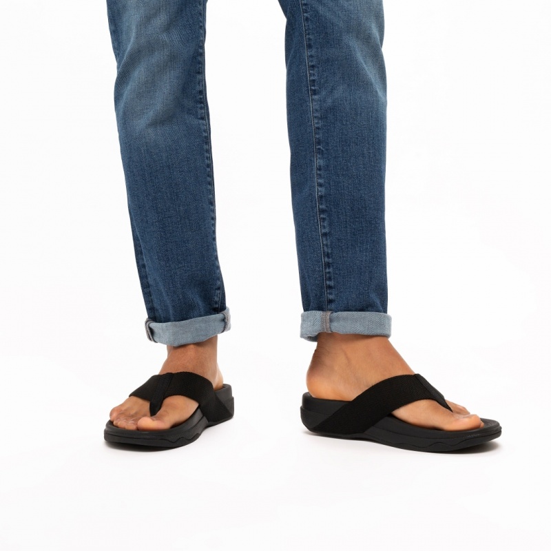 Black Fitflop Surfer Polyester Men's Toe-Post Sandals | UAE-1543-EJXLW