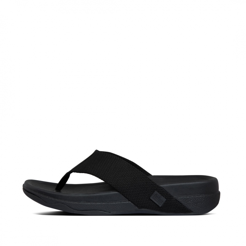 Black Fitflop Surfer Polyester Men\'s Toe-Post Sandals | UAE-1543-EJXLW