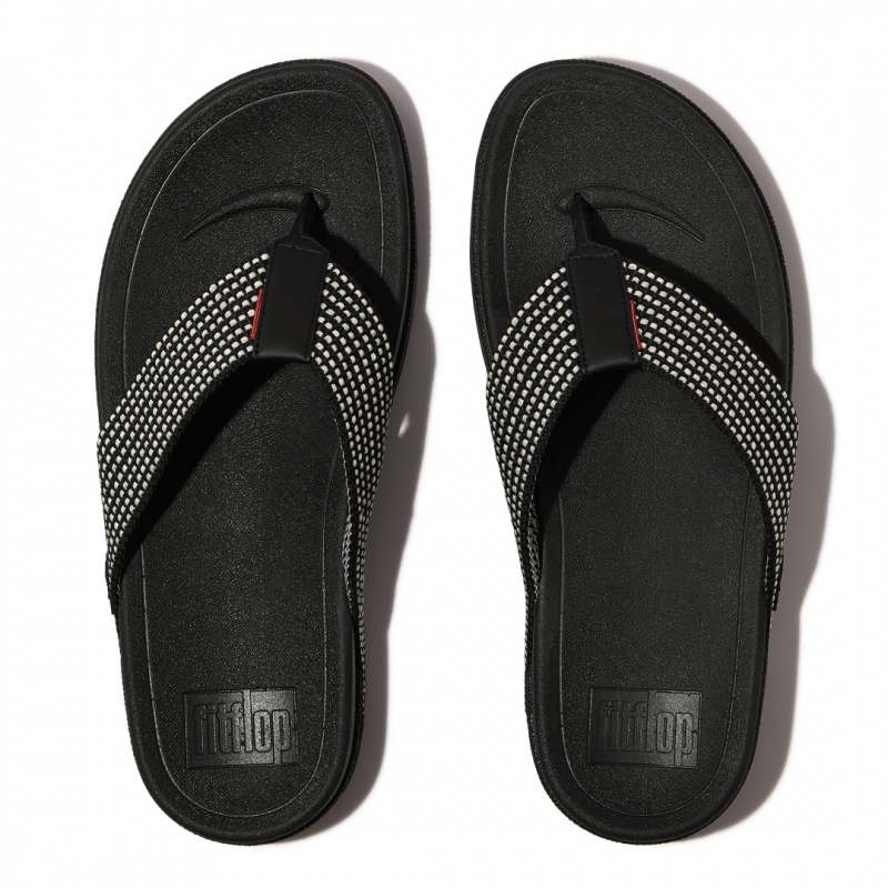 Black Fitflop Surfer Polyester Webbing Toe Men's Thongs | UAE-0798-UCNKQ