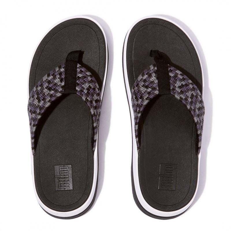 Black Fitflop Surff Cotton Webbing Toe Thongs Women's Thongs | UAE-5769-JODMW