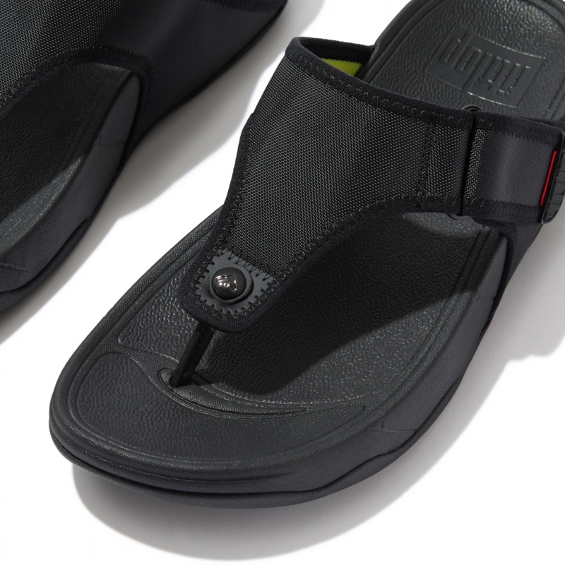 Black Fitflop Trakk Ii Polyester Faux Toe Men's Thongs | UAE-1894-ZXTEJ