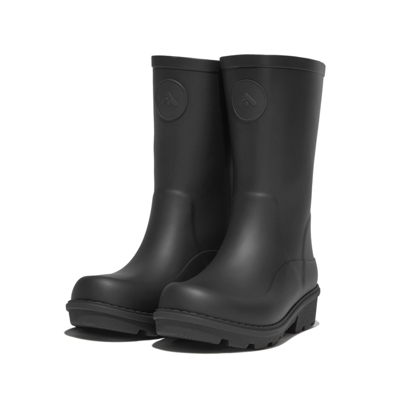 Black Fitflop Wonderwelly Natural Mix Welly Kids' Rubber Boots | UAE-0563-TDRKZ