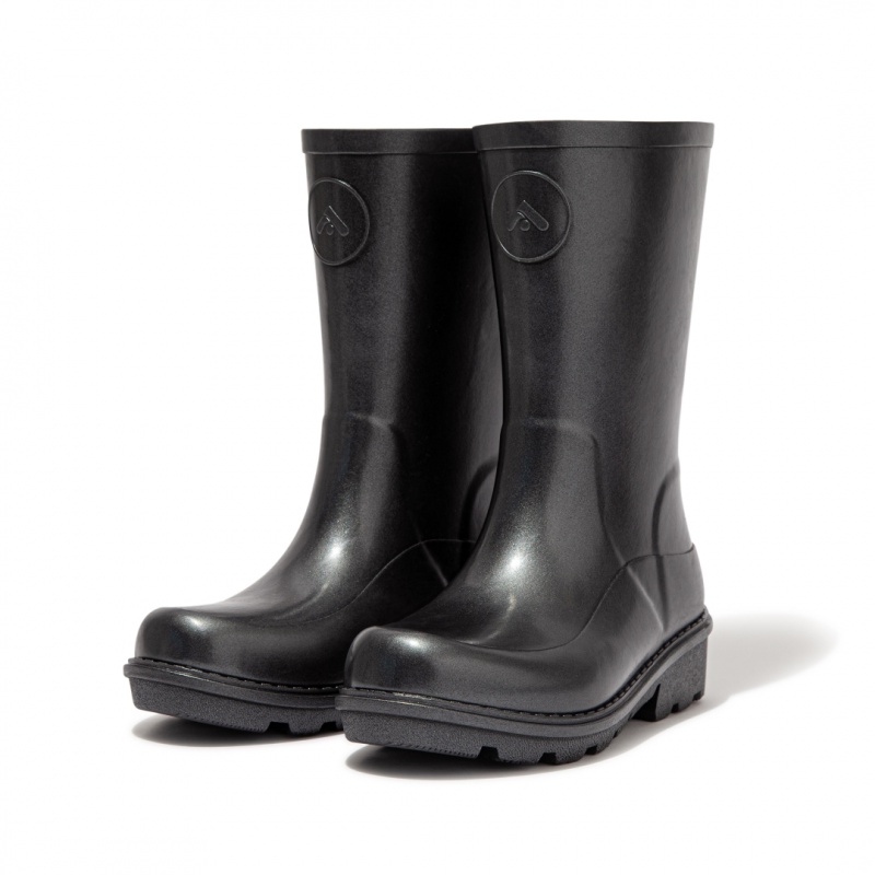 Black Fitflop Wonderwelly Welly Kids' Rubber Boots | UAE-5986-ZHXNE