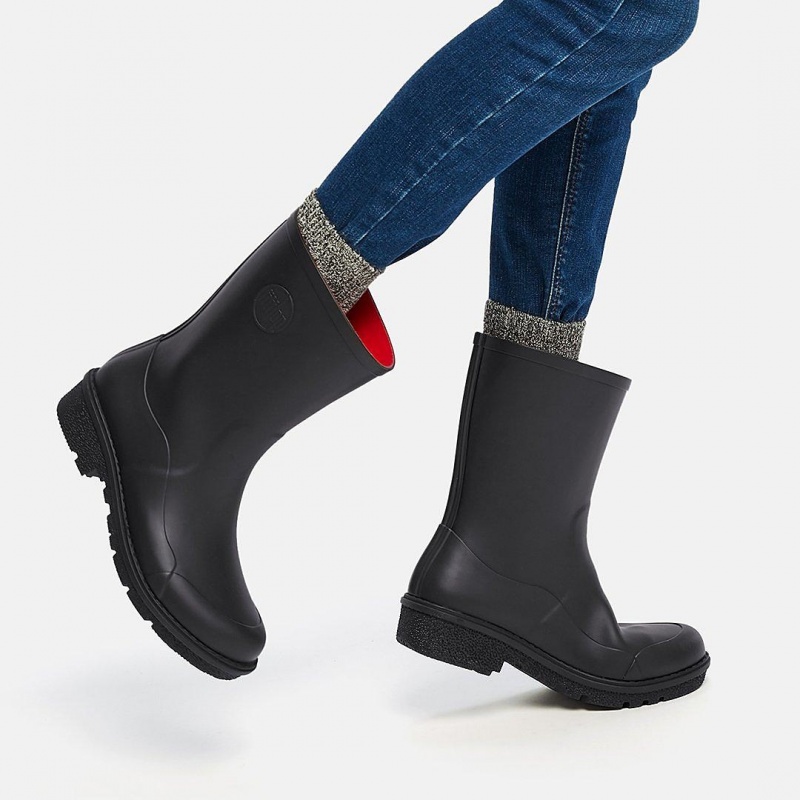 Black Fitflop Wonderwelly Women's Rain Boots | UAE-9871-KDMRH