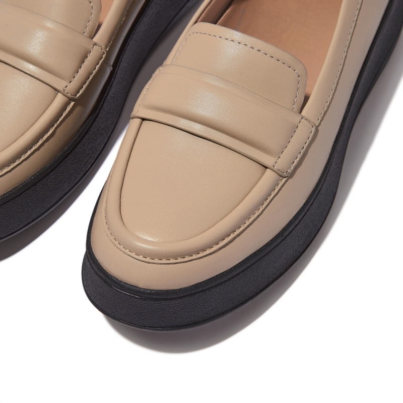 Black / Beige Fitflop F-Mode Women's Loafers | UAE-7189-WBDLM