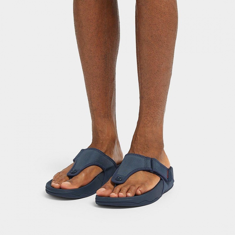 Blue Fitflop Trakk Ii Polyester Faux Toe Men's Thongs | UAE-0857-VSGKE