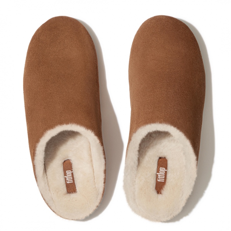 Brown Fitflop Chrissie Shearling Women's Slippers | UAE-7405-NRMKV