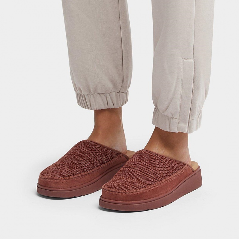 Brown Fitflop Gen-Ff Polyester Knit Cotton Women's Mules | UAE-5928-LKANG