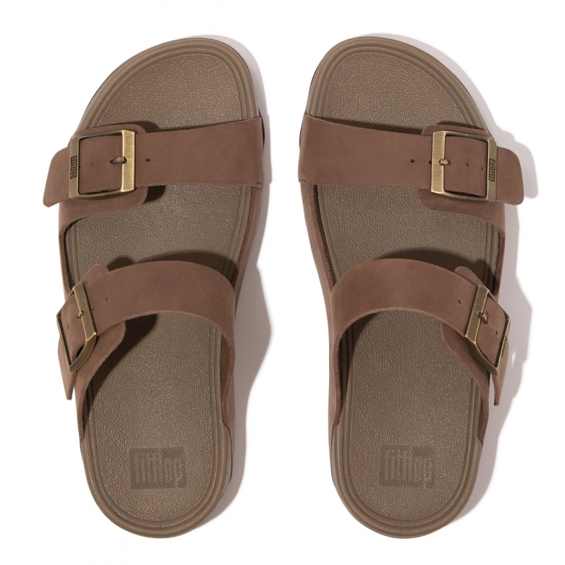 Brown Fitflop Gogh Moc Nubuck Men's Slides | UAE-8430-NSTMV