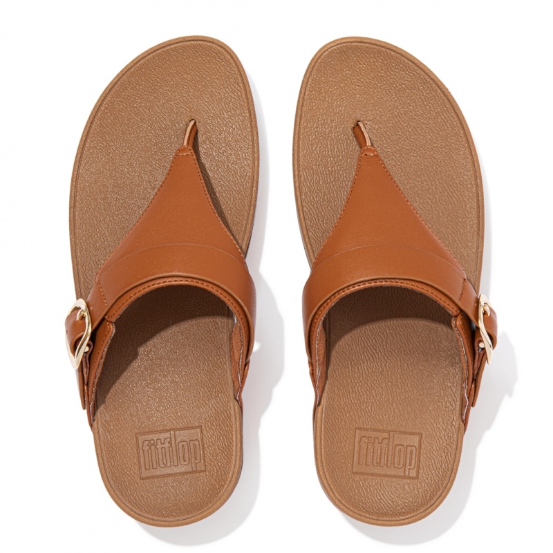 Brown Fitflop Lulu Adjustable Leather Women's Toe-Post Sandals | UAE-8925-RTYAP