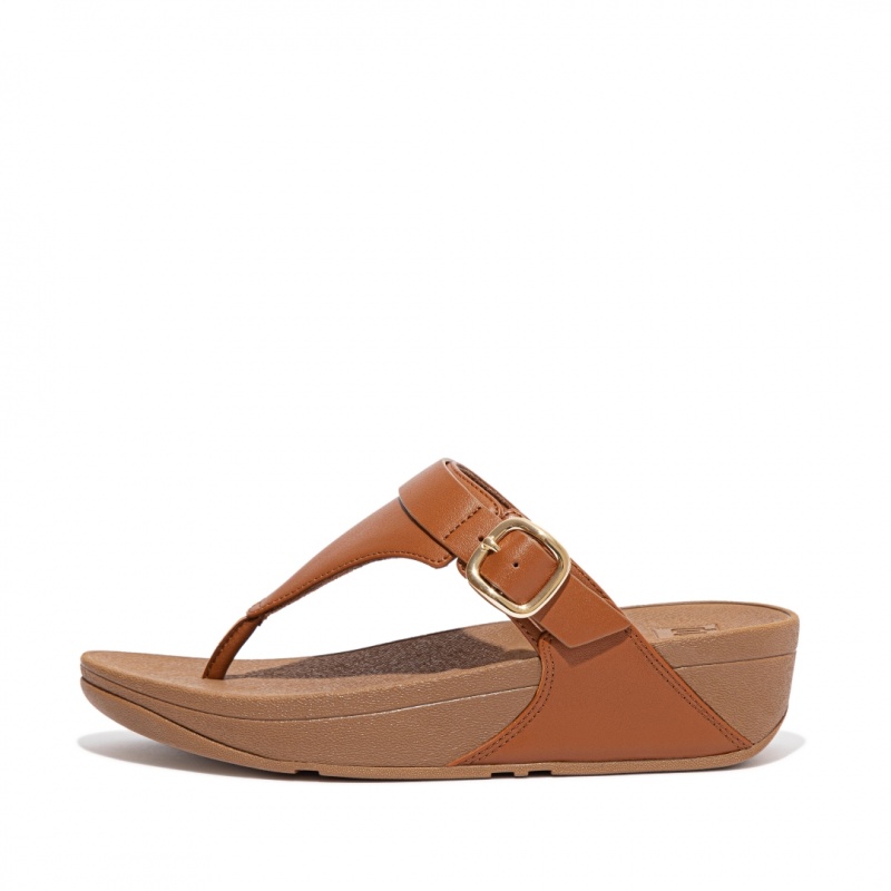 Brown Fitflop Lulu Adjustable Leather Women\'s Toe-Post Sandals | UAE-8925-RTYAP