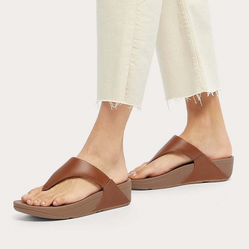 Brown Fitflop Lulu Leather Women's Toe-Post Sandals | UAE-9183-TLWHB