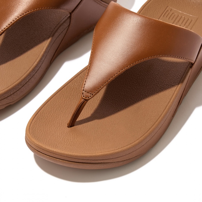 Brown Fitflop Lulu Leather Women's Toe-Post Sandals | UAE-9183-TLWHB