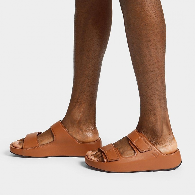 Brown Fitflop Samel Adjustable Men's Slippers | UAE-3648-YHUDB