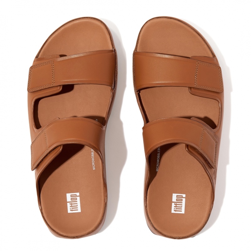 Brown Fitflop Samel Adjustable Men's Slippers | UAE-3648-YHUDB