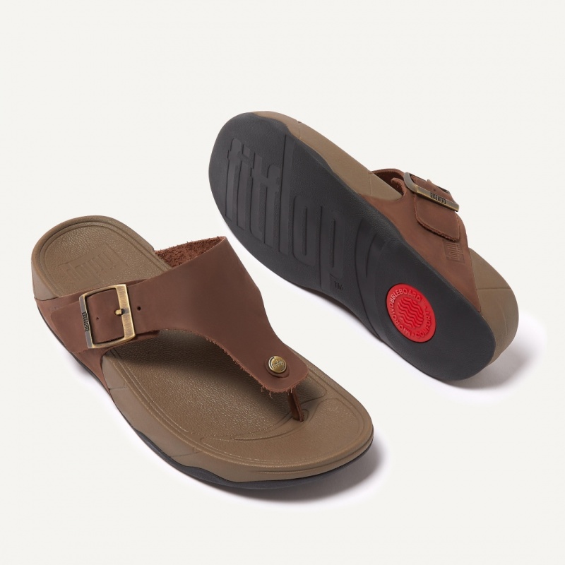 Brown Fitflop Trakk Ii Nubuck Toe Men's Thongs | UAE-9208-KGONU