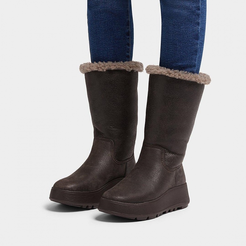 Chocolate Fitflop F-Mode Double Faced Shearling Women's Boots | UAE-1370-AUXTS