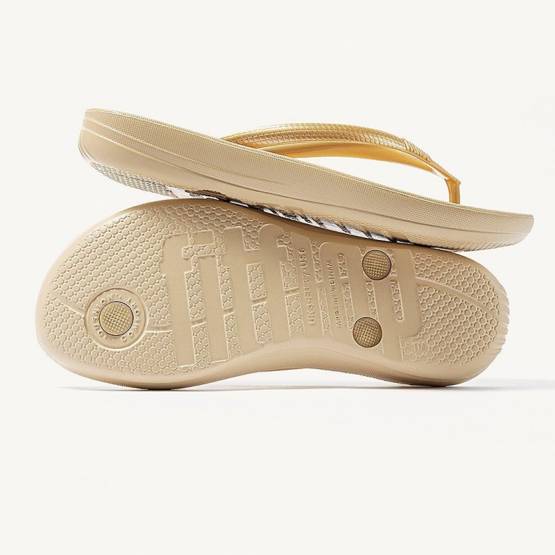 Gold Fitflop Iqushion Ergonomc Women's Flip Flops | UAE-7436-BAMIC