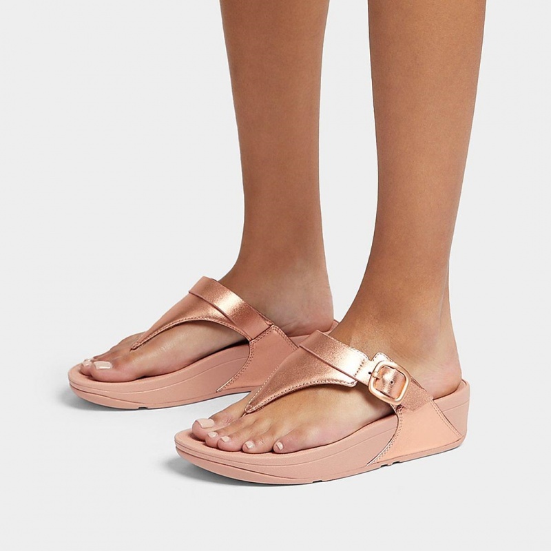 Gold Fitflop Lulu Adjustable Leather Women's Toe-Post Sandals | UAE-5269-HDLMV