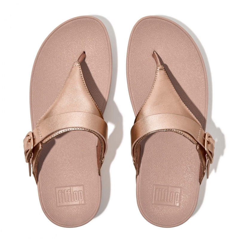 Gold Fitflop Lulu Adjustable Leather Women's Toe-Post Sandals | UAE-5269-HDLMV