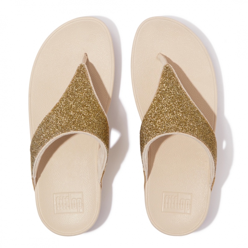 Gold Fitflop Lulu Canvas Leather Thongs Women's Toe-Post Sandals | UAE-0789-RJEWP