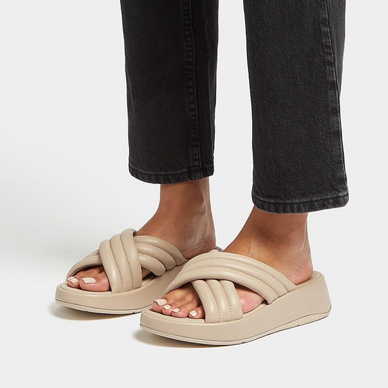 Grey Beige Fitflop F-Mode Slides Women's Slides | UAE-7152-PTOGI