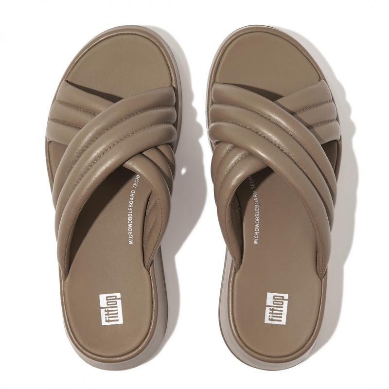 Grey Beige Fitflop F-Mode Slides Women's Slides | UAE-9746-EQALW