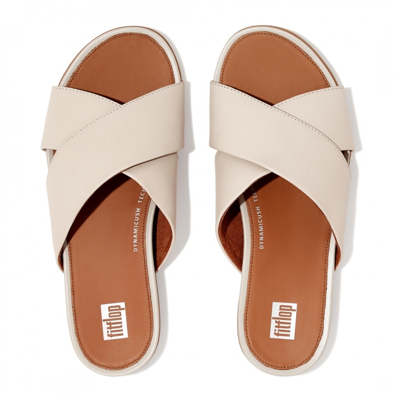 Grey Beige Fitflop Gracie Cross Slides Women's Slides | UAE-4761-UIWPH