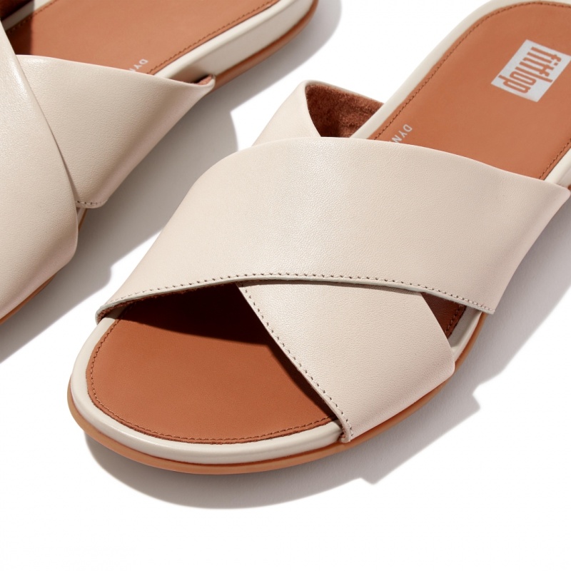 Grey Beige Fitflop Gracie Cross Slides Women's Slides | UAE-4761-UIWPH