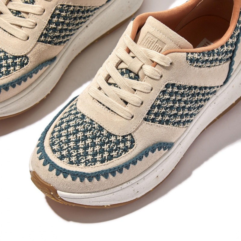 Grey Blue Fitflop F-Mode Crochet Knit Polyester Women's Sneakers | UAE-1569-PVOYE