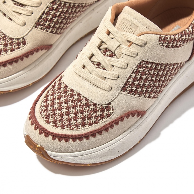 Grey Brown Fitflop F-Mode Crochet Knit Polyester Women's Sneakers | UAE-1568-SWNBF