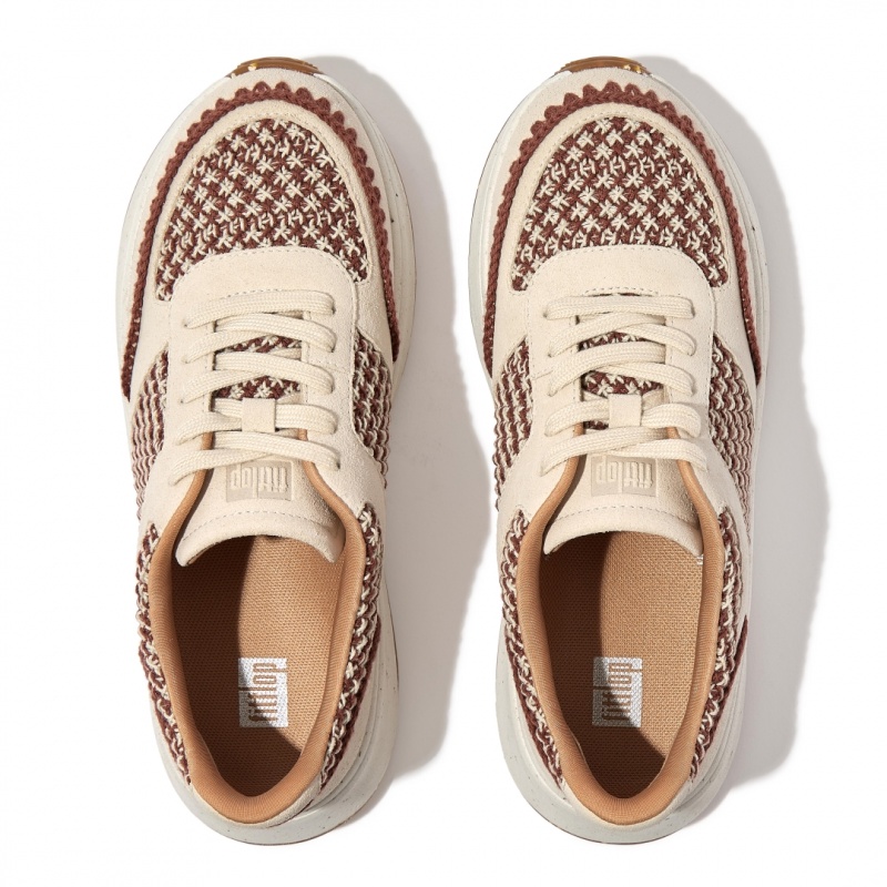 Grey Brown Fitflop F-Mode Crochet Knit Polyester Women's Sneakers | UAE-1568-SWNBF