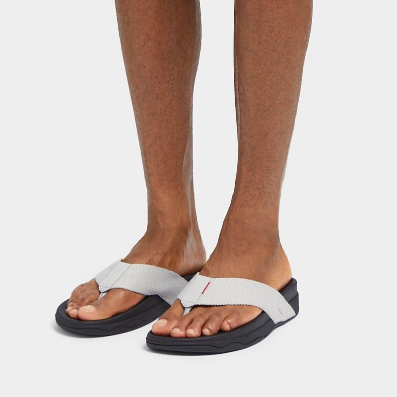 Grey Fitflop Surfer Polyester Men's Toe-Post Sandals | UAE-9458-EAWHO