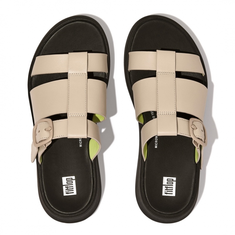 Grey / Yellow Fitflop F-Mode Slides Women's Slides | UAE-2536-IBEQY