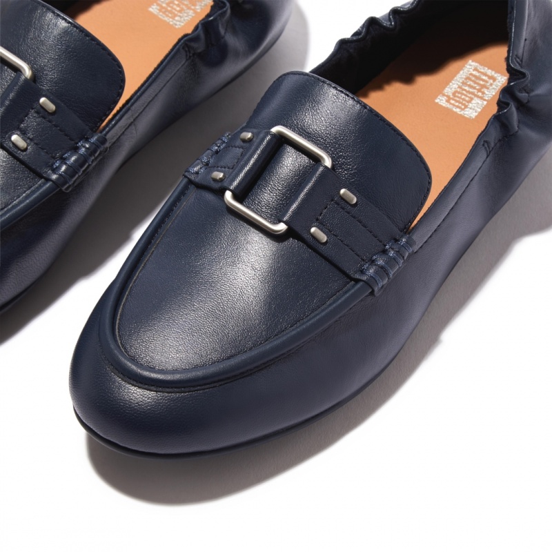 Navy Fitflop Allegro Stud Buckle Women's Loafers | UAE-4678-JNIMZ