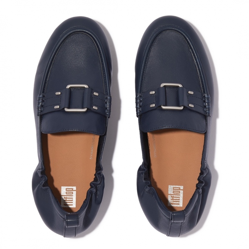 Navy Fitflop Allegro Stud Buckle Women's Loafers | UAE-4678-JNIMZ