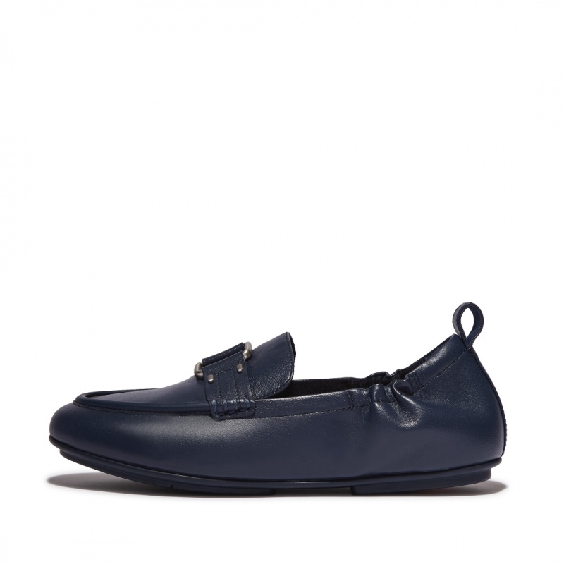 Navy Fitflop Allegro Stud Buckle Women\'s Loafers | UAE-4678-JNIMZ