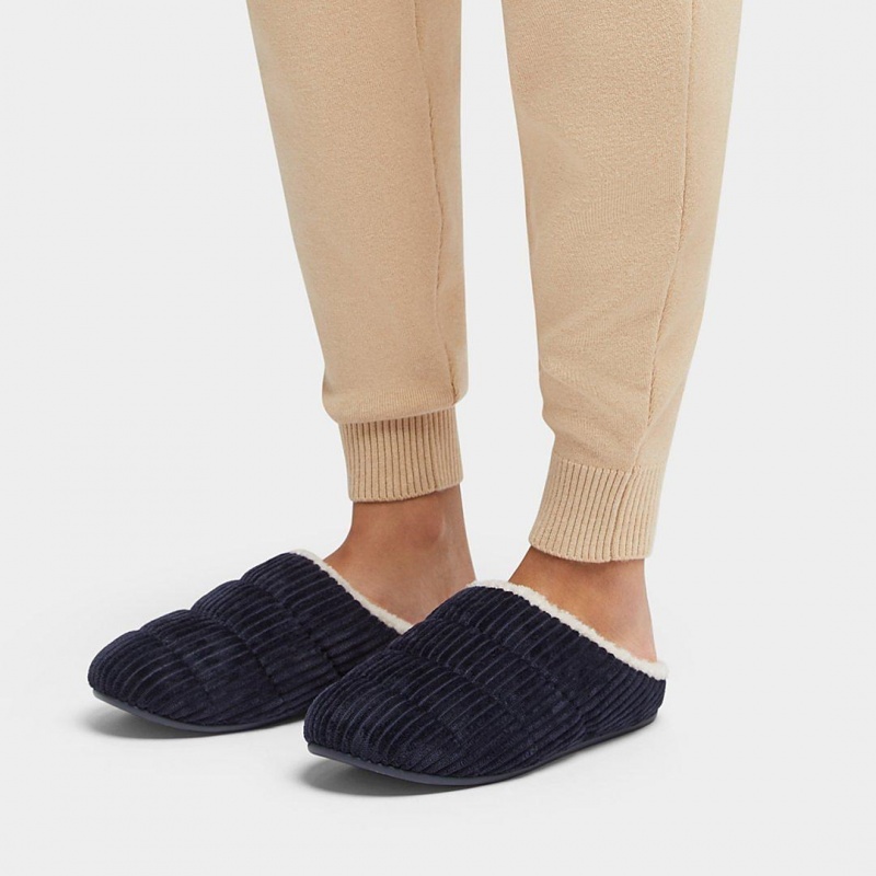 Navy Fitflop Chrissie Corduroy Polyester Women's Slippers | UAE-6281-OERLD