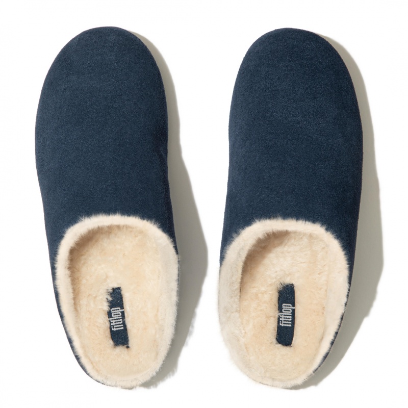 Navy Fitflop Chrissie Shearling Women's Slippers | UAE-2148-DHQXL