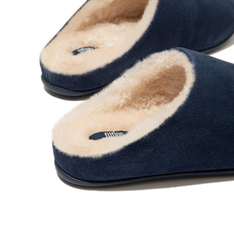 Navy Fitflop Chrissie Shearling Women's Slippers | UAE-2148-DHQXL