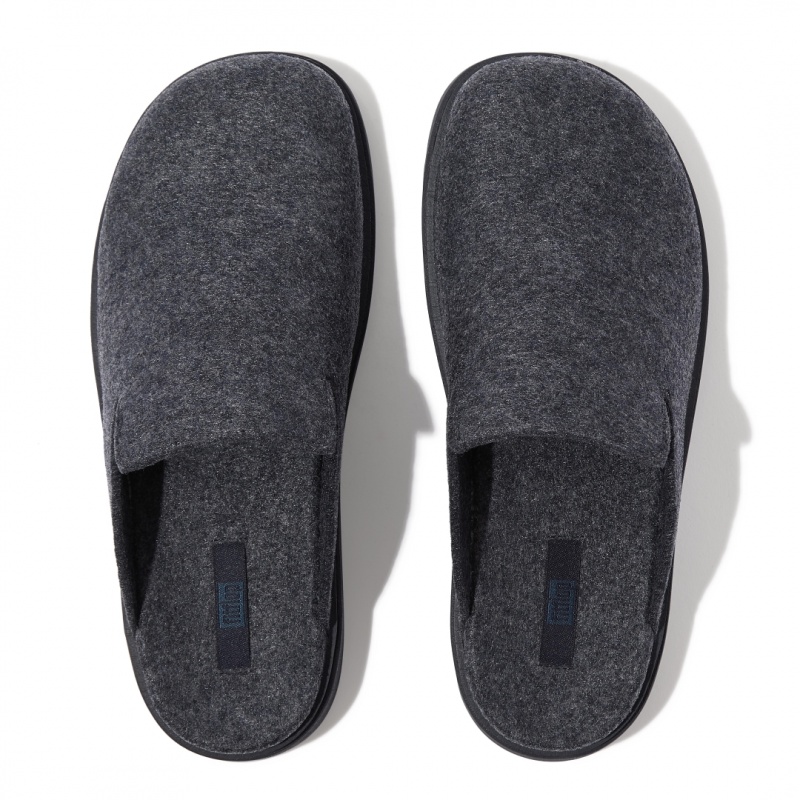 Navy Fitflop Gen-Ff Felt Polyester Men's Mules | UAE-9258-MPEOA