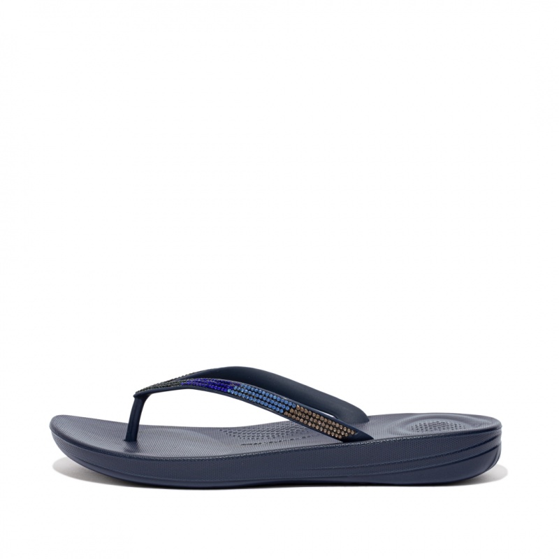 Navy Fitflop Iqushion Ombre Glitter Women\'s Flip Flops | UAE-8075-WKLDJ