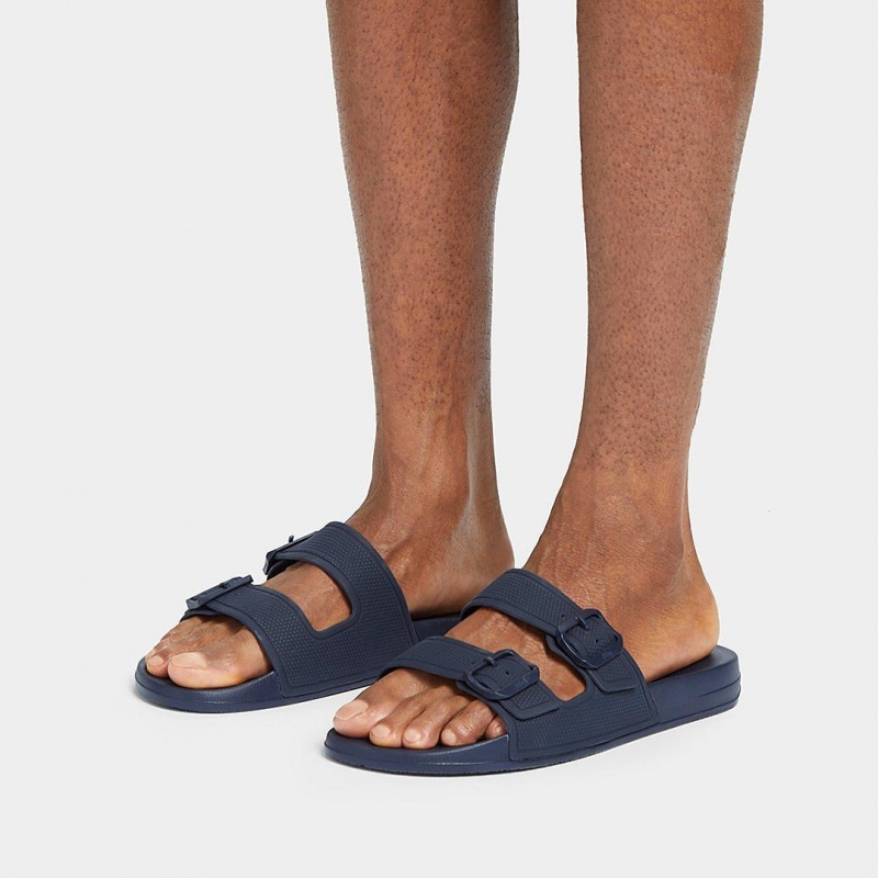 Navy Fitflop Iqushion Rubber Men's Sandals | UAE-7205-ZPGBT