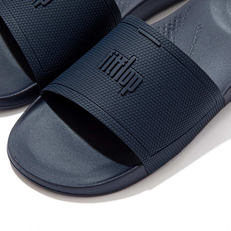 Navy Fitflop Iqushion Rubber Men's Slides | UAE-0732-KWEQI