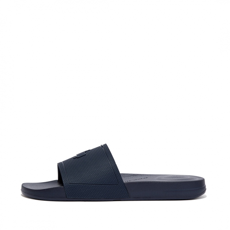 Navy Fitflop Iqushion Rubber Men\'s Slides | UAE-0732-KWEQI