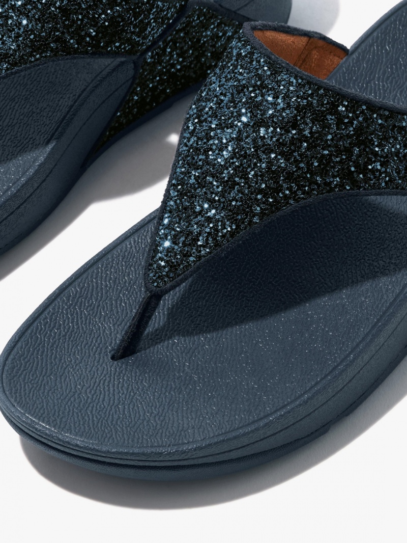 Navy Fitflop Lulu Glitter Women's Toe-Post Sandals | UAE-4873-HURKF